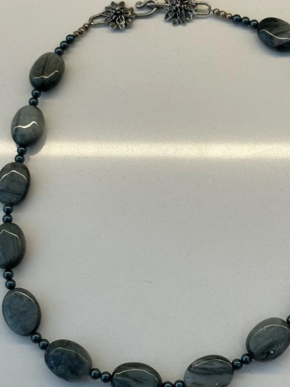 Vintage Gray Stone Statement Necklace - Boho Chunky